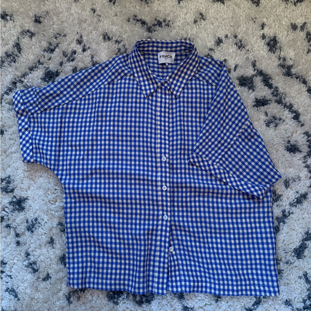 FRNCH Blue Gingham Women's Shorts Set - Picture 3 of 4